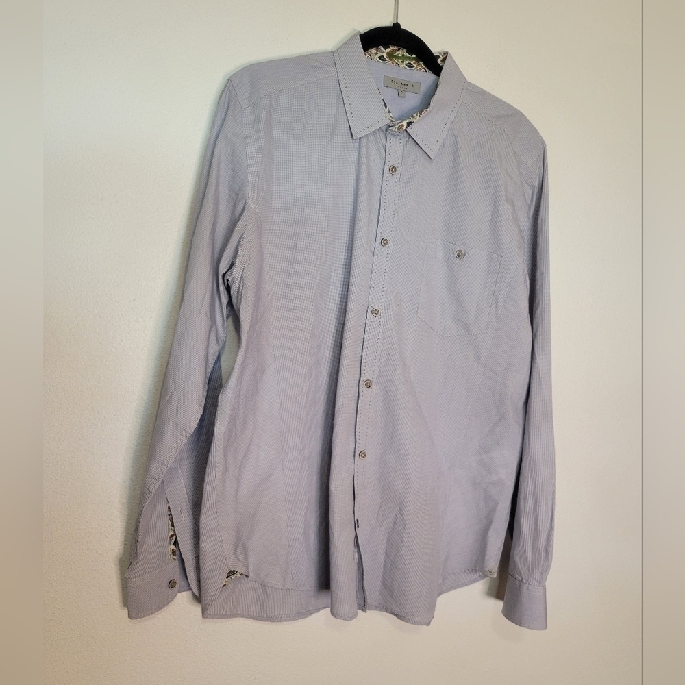 Ted baker size 5 us size xl blue/white tiny checkered print button up shirt